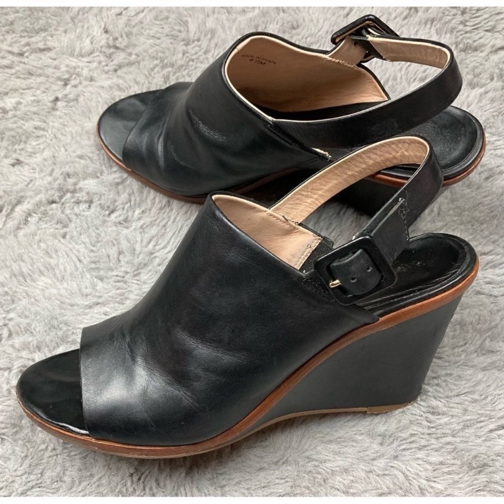 Kate spade Nilena black leather sling back wedge sandals - Picture 3 of 10